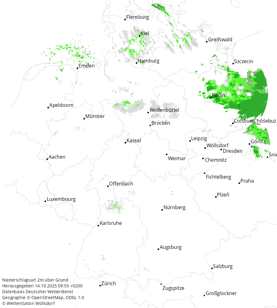 Landkarte der Niederschlagssituation in Deutschland bezüglich der Niederschlagsart