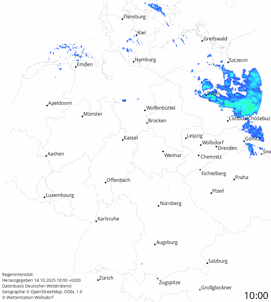 Landkarte der Niederschlagsintensität in Deutschland