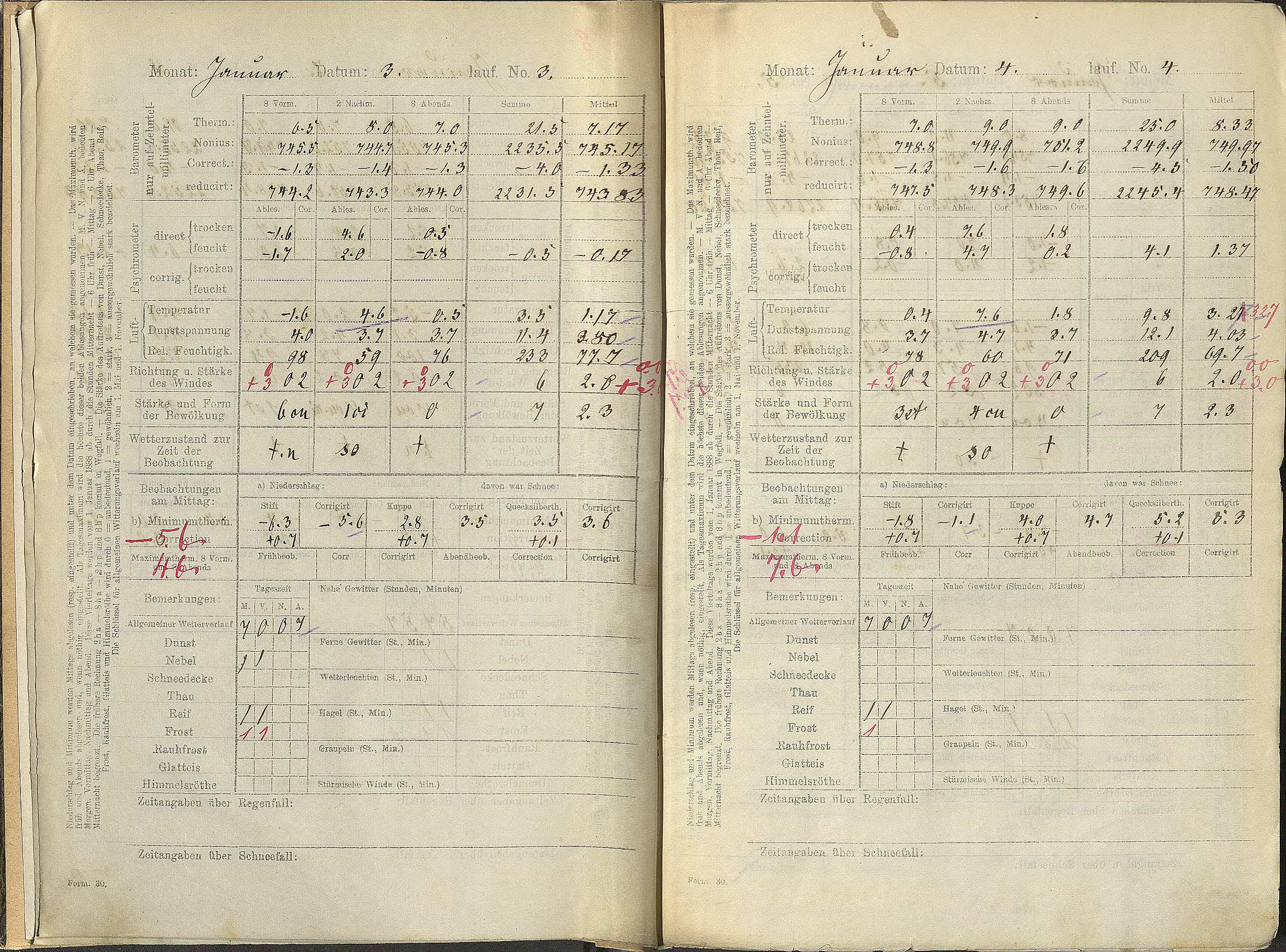 Jahrbuch der Wetterbeobachtung 1890 Meßwerteseite